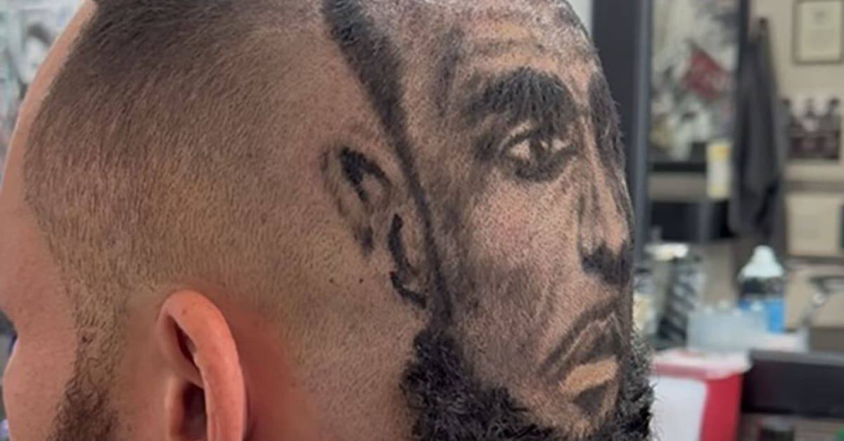 هواداری که تصویر بسکتبالیست معروف را روی سرش طراحی کرد/ عکس