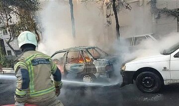 آتش‌سوزی پراید در جنوب تهران