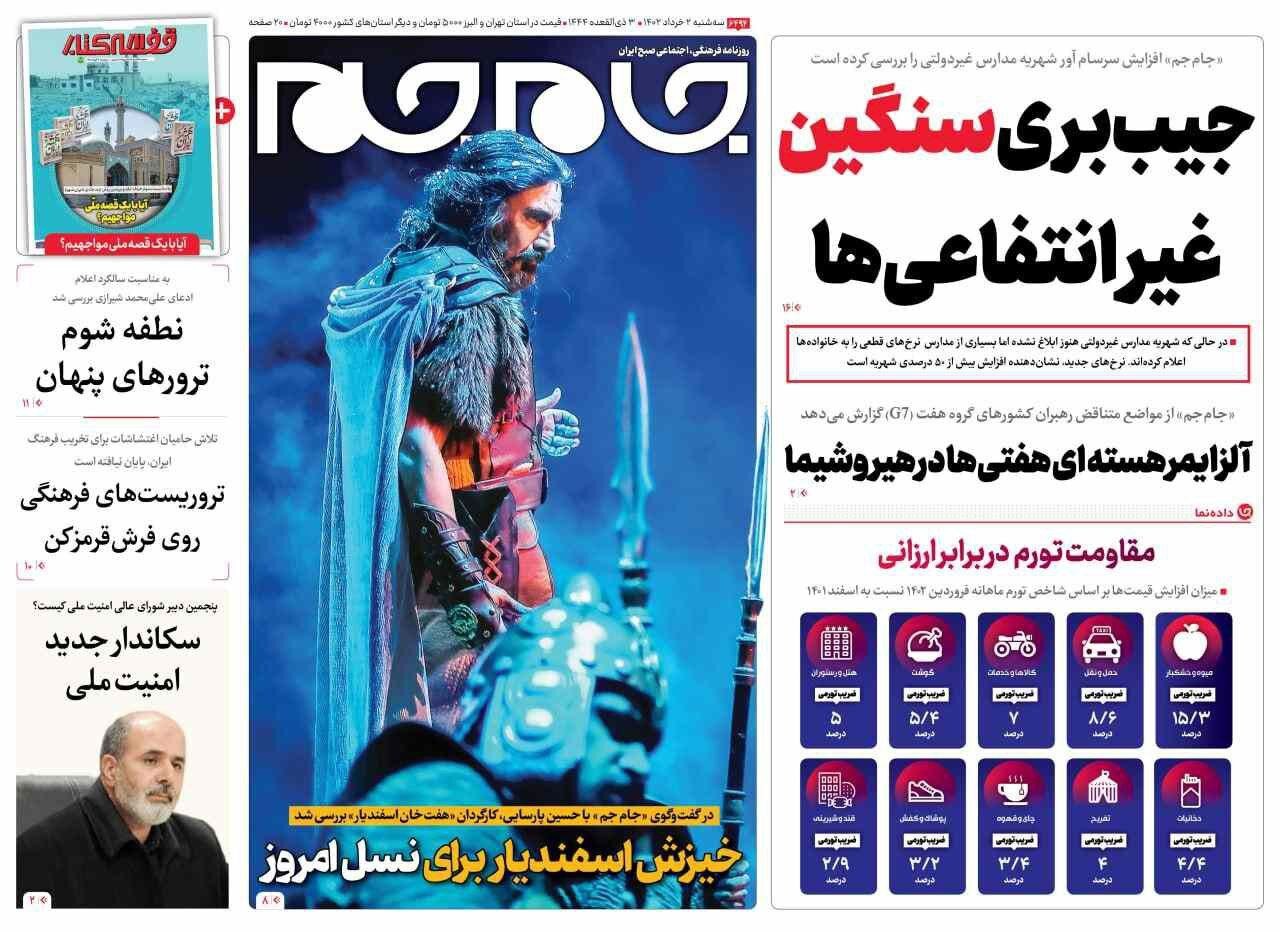 صفحه نخست روزنامه های2 خرداد 1402: آمدن احمدیان به جای شمخانی تیتر اصلی روزنامه ها 13