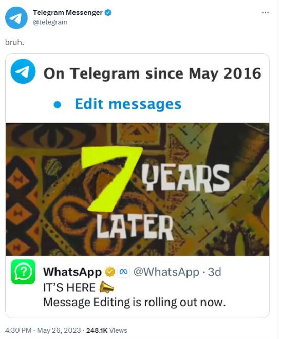 طعنه سنگین تلگرام واتساپ را با خاک یکسان کرد/ عکس