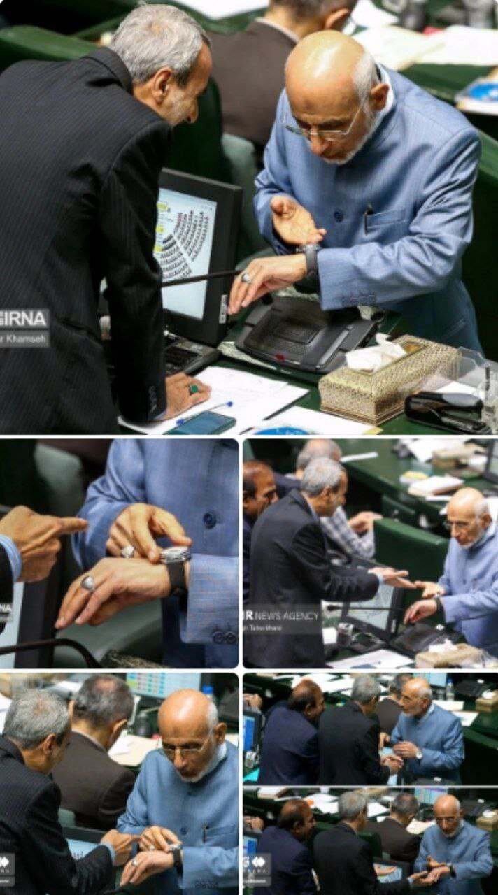 عکس | حرکت عجیب میرسلیم در مجلس؛ ساعت دوباره سوژه شد