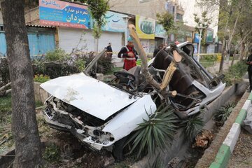 تصادف وحشتناک پراید با یک درخت در مشهد / خودرو پرطرفدار له شد!