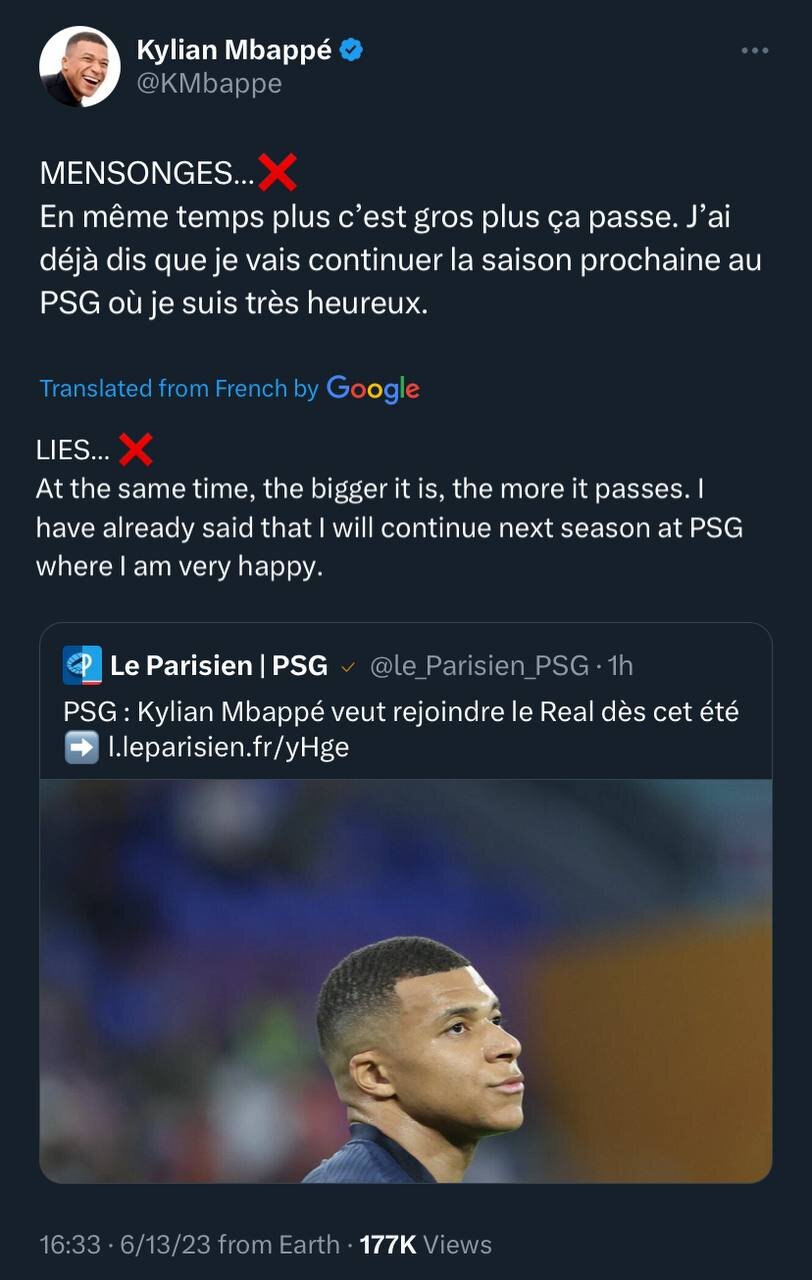 عکس | ادعای عجیب امباپه پس از جنجال دیشب؛ من در پاریس خوشحالم!