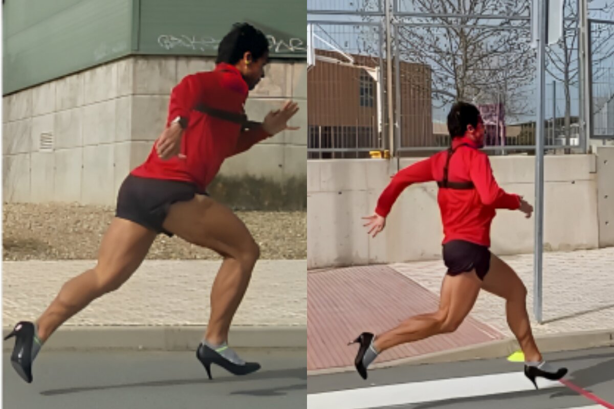 مردی که مسافت ۱۰۰ متر را با کفش پاشنه بلند دوید و رکورد زد/ عکس