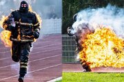 ببینید | رکوردشکنی عجیب یک آتش‌نشان با بدن شعله‌ور در آتش!