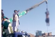 ببینید | ویدیویی تکان‌دهنده از دار زدن چهار نفر روی چرثقیل در حال حرکت توسط طالبان!