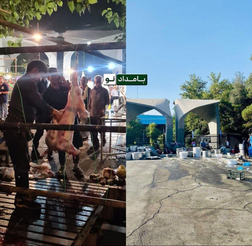 عکس| بشور و بساب دیگ‌ها و قابلمه‌ها و قصابی جلوی سردر دانشگاه تهران!