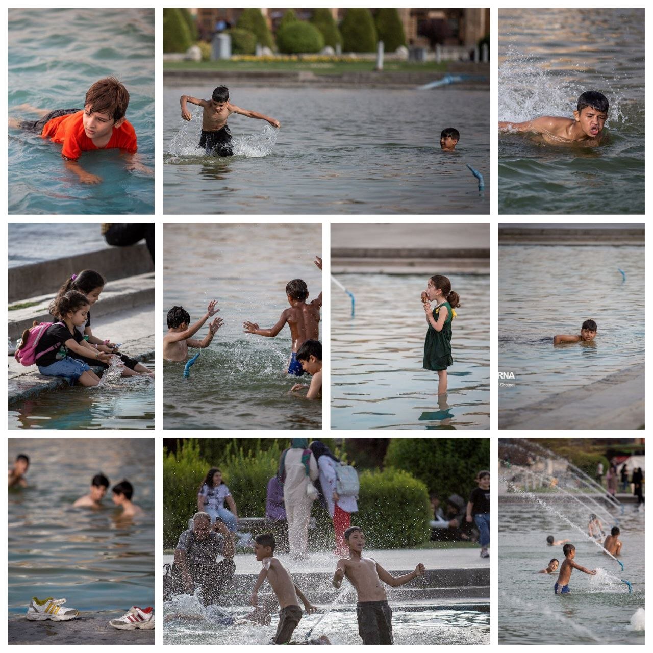 تصاویری جالب از آبتنی کودکان در نقش جهان/ عکس