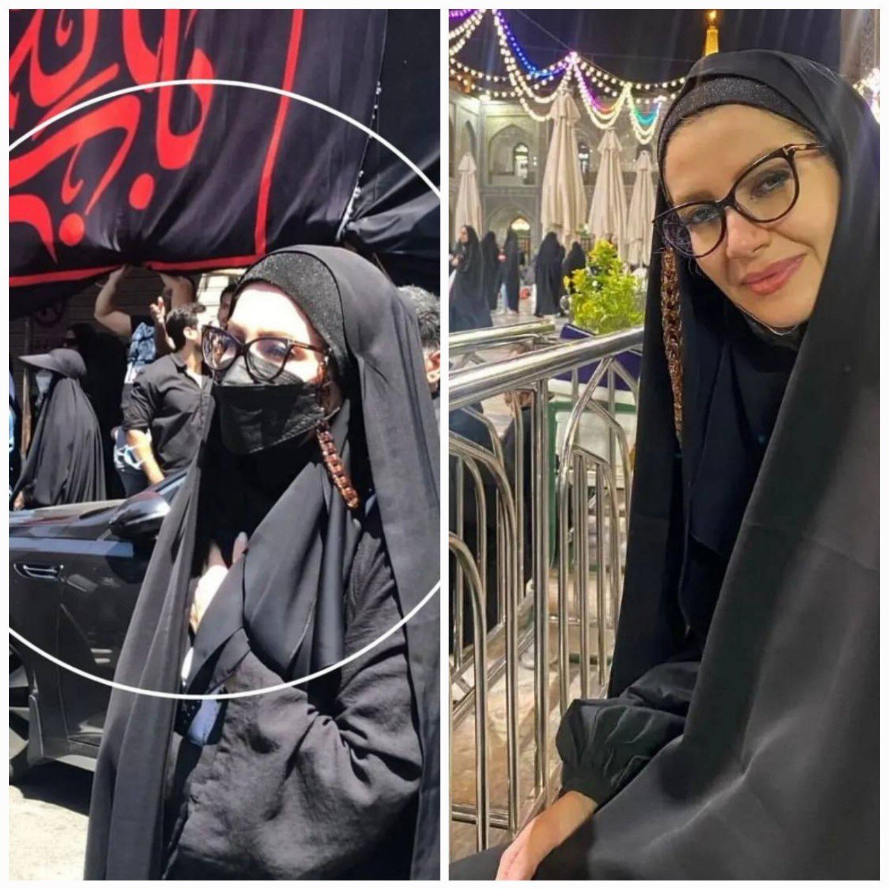 عکس | حضور خاله شادونه در مراسم عزاداری اباعبدالله‌الحسین(ع) با چادر و ماسک مشکی