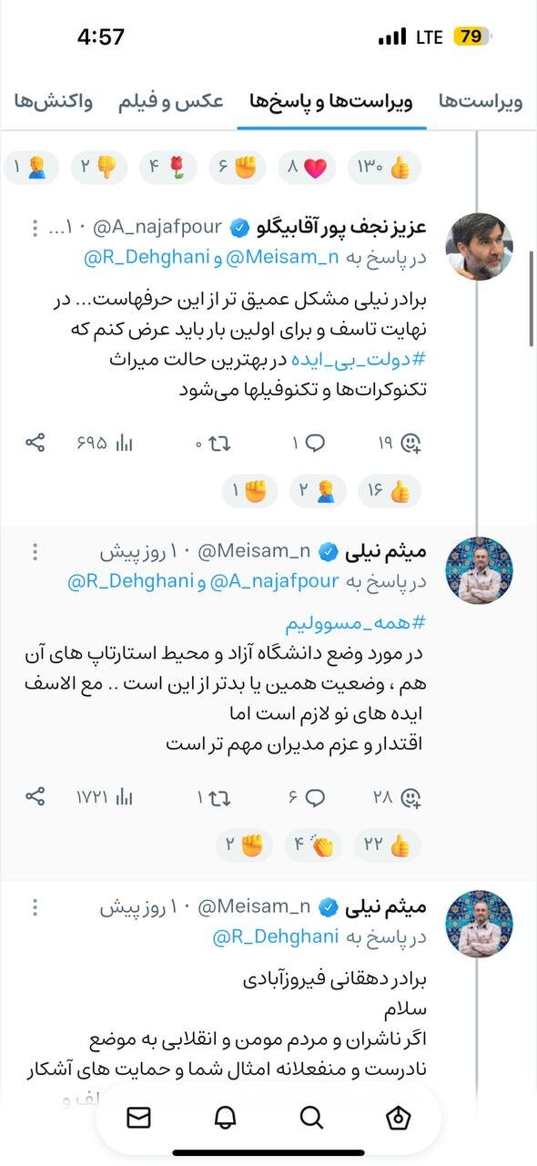 دعوای شدید معاون رییس جمهور و میثم نیلی بر سر فیلتر طلقچه در یک شبکه اجتماعی ایرانی/ عکس