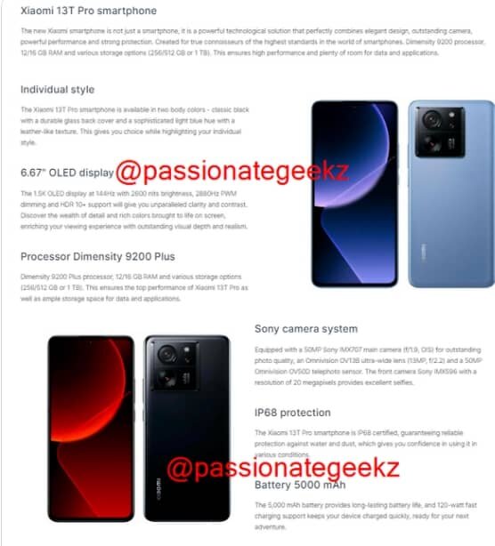 لو رفتن تمام مشخصات فنی و تصاویر شیائومی 13T Pro پیش از معرفی رسمی/ عکس