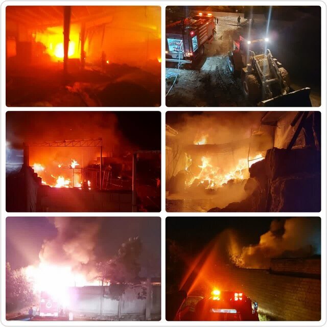 آتش سوزی گسترده در کارگاه تولید تشک/ عکس