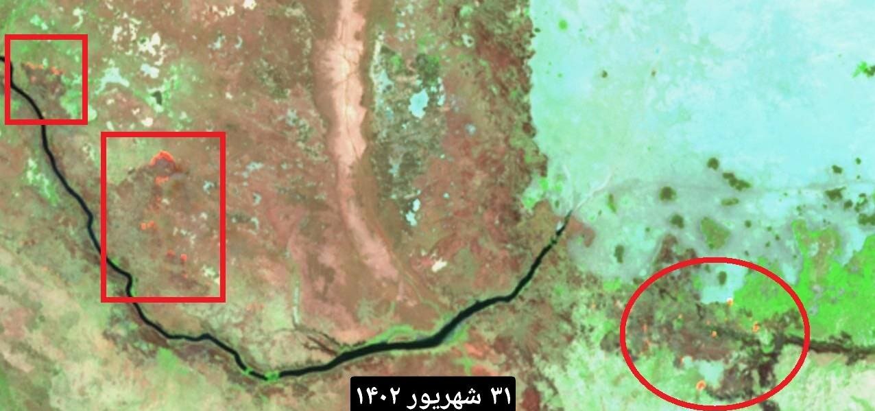 آتش‌سوزی گسترده در تالاب هویزه عراق از نگاه ماهواره‌ ایرانی/ عکس