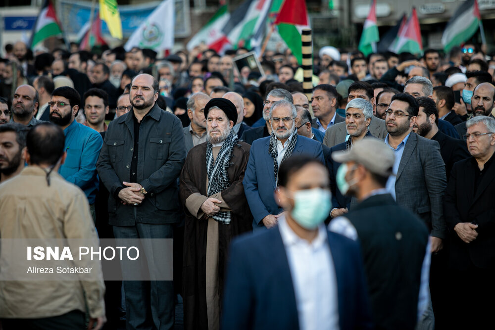 این دولتمردان رئیسی و نمایندگان مجلس به تجمع ضد صهیونیستی میدان انقلاب پیوستند +عکس