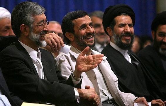 خوش و بش صمیمانه احمدی نژاد و حدادعادل +عکس