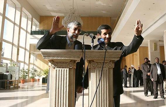 خوش و بش صمیمانه احمدی‌نژاد و حدادعادل