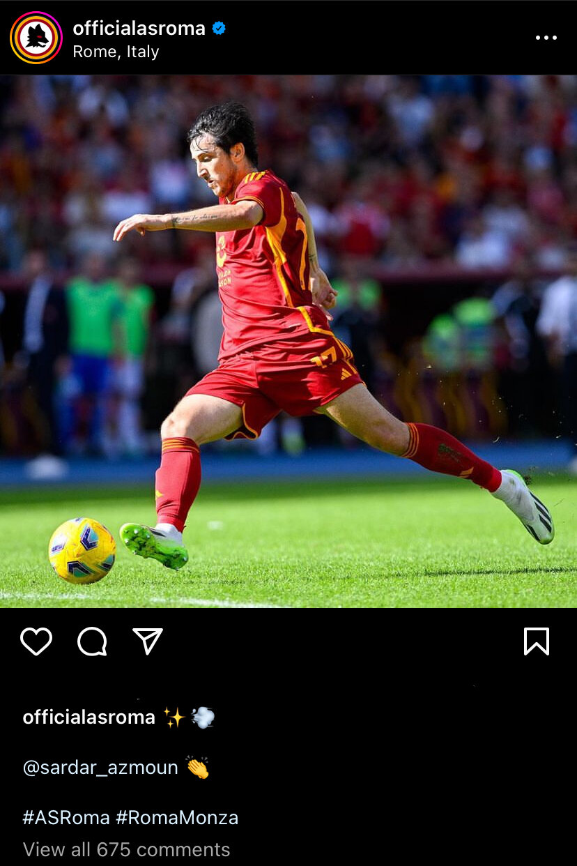 عکس| تمجید باشگاه رم از عملکرد خوب سردار مقابل مونزا