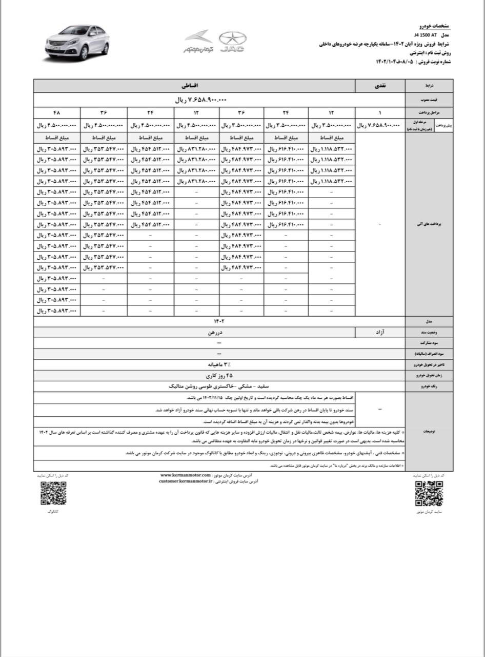 شرایط فروش بدون محدودیت تی۸ و جی۴ از سوی کرمان موتور اعلام شد