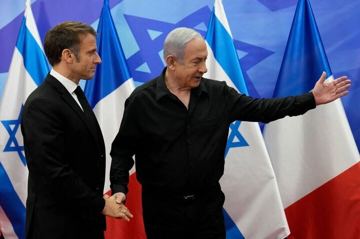 دیدار رییس جمهوری فرانسه با نتانیاهو در شهر قدس اشغالی