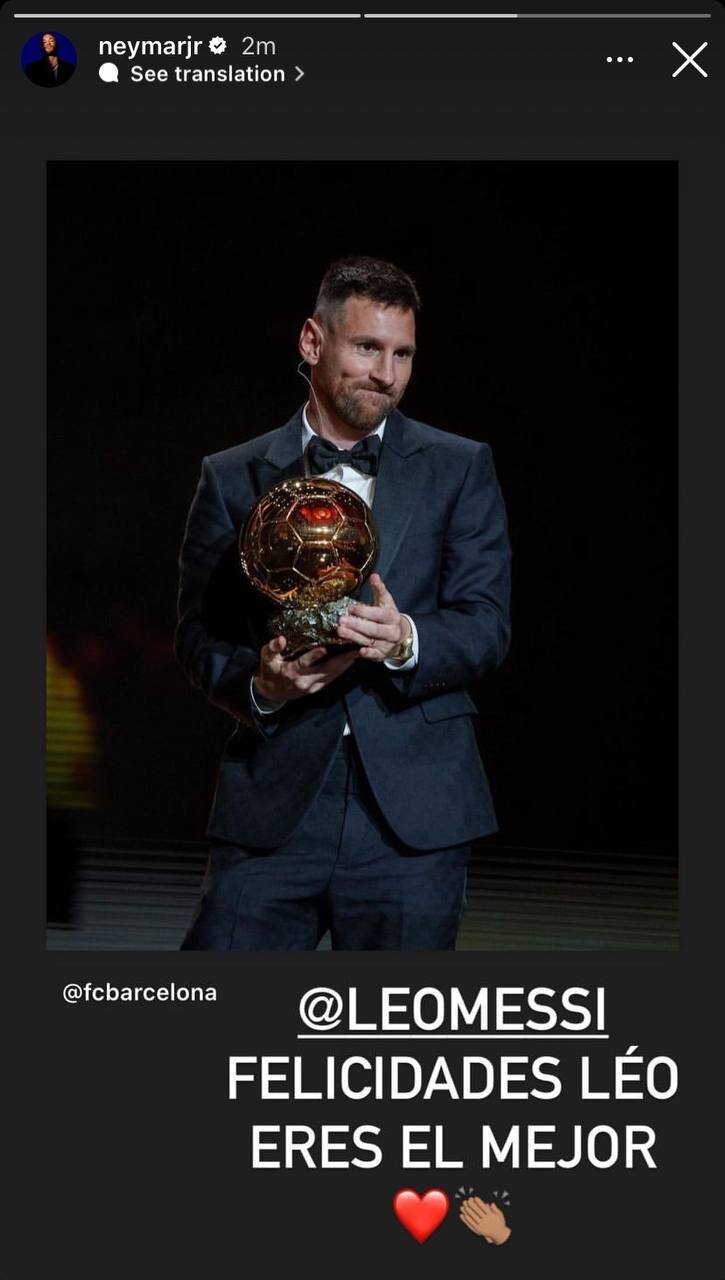 عکس| واکنش نیمار به توپ طلای لیونل مسی