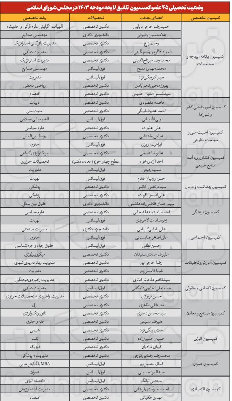 کمیسیون 45 نفره تلفیق بودجه مجلس، فقط سه اقتصاددان دارد