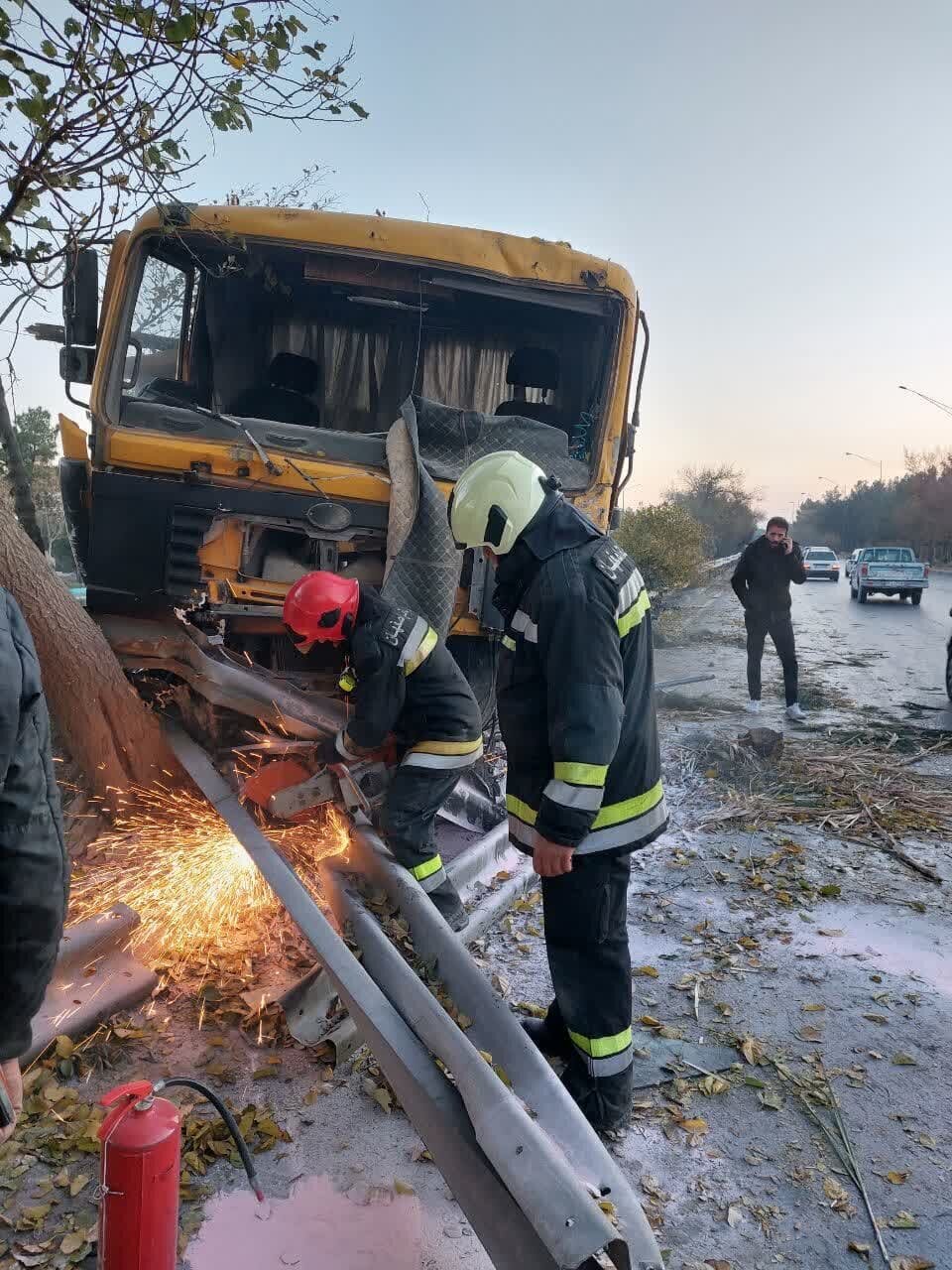 برخورد کامیون با ۹ درخت حادثه ساز شد