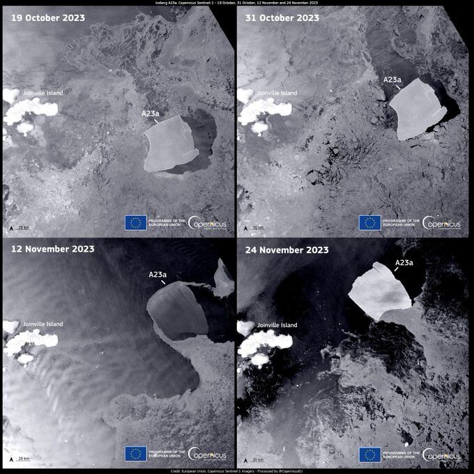 تماشای حرکت هولناک بزرگترین کوه یخ جهان با ماهواره‌/ عکس