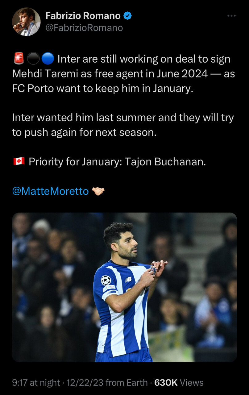 عکس| ادعای خبرنگار ایتالیایی درباره جدایی طارمی از پورتو