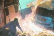 ببینید | آتش زدن باک خودرو در پمپ بنزین توسط مرد جوان!