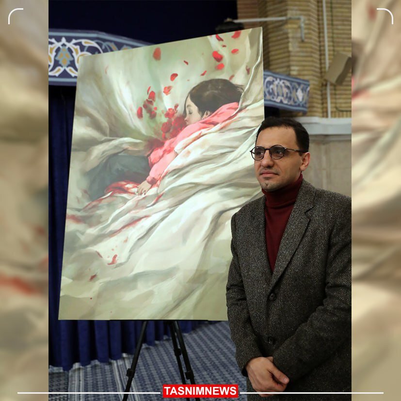 عکس ویژه دختر کاپشن صورتی در دیدار امروز رهبر انقلاب /نقاش این تابلو کیست؟