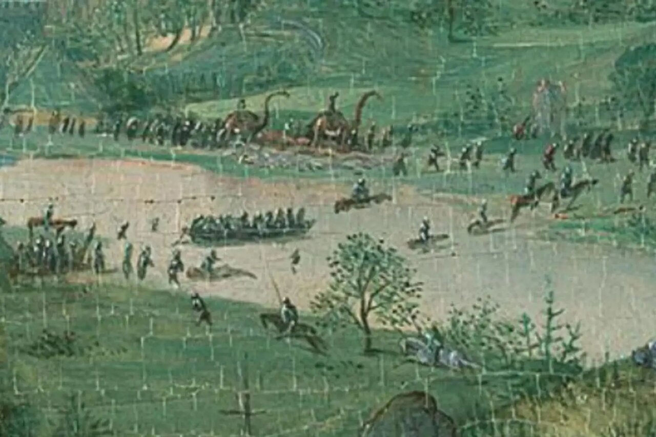 دایناسورها کنار انسان زندگی میکردند؟/ نقاشی قدیمی از انسانها سوار بر دایناسور