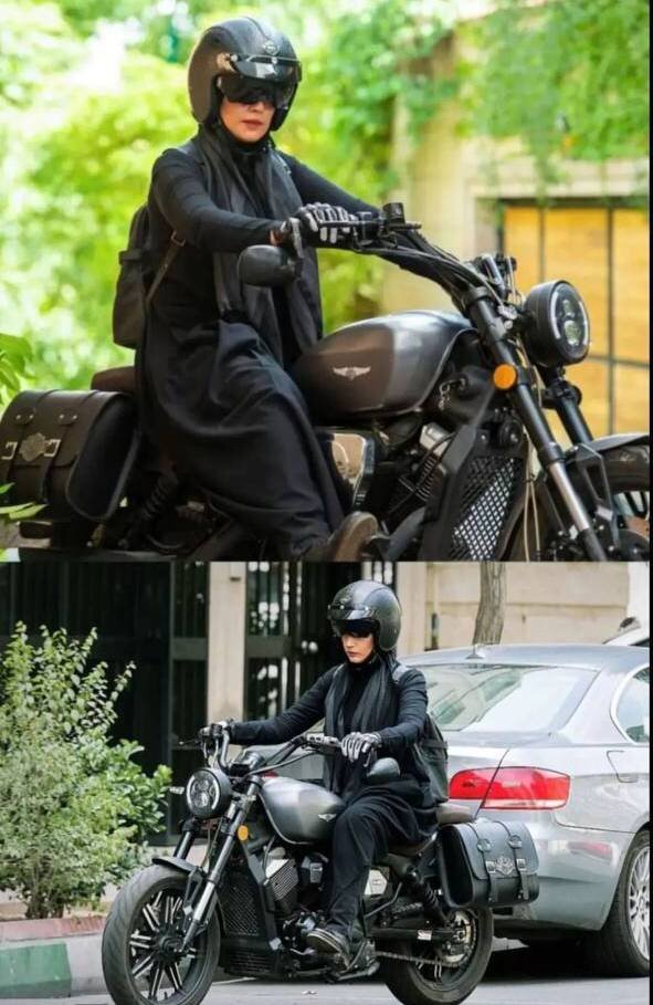 تصاویر جنجالی از انجام حرکت ممنوعه توسط یک بازیگر زن وسط سریال؛ موتورسواری لادن مستوفی!