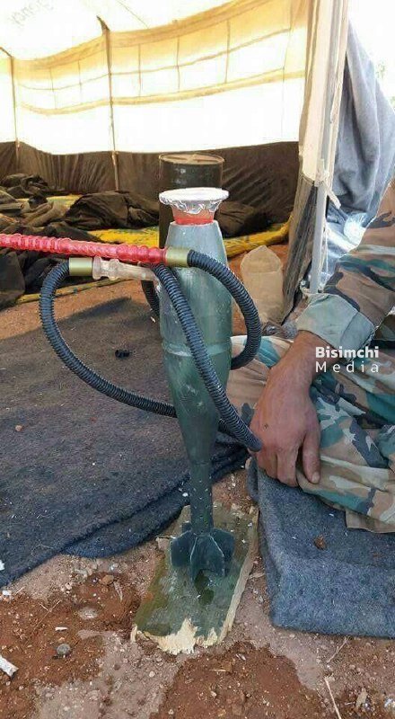 عکس | شاهکار جدید یمنیها؛ تبدیل خمپاره جنگی به قلیان!