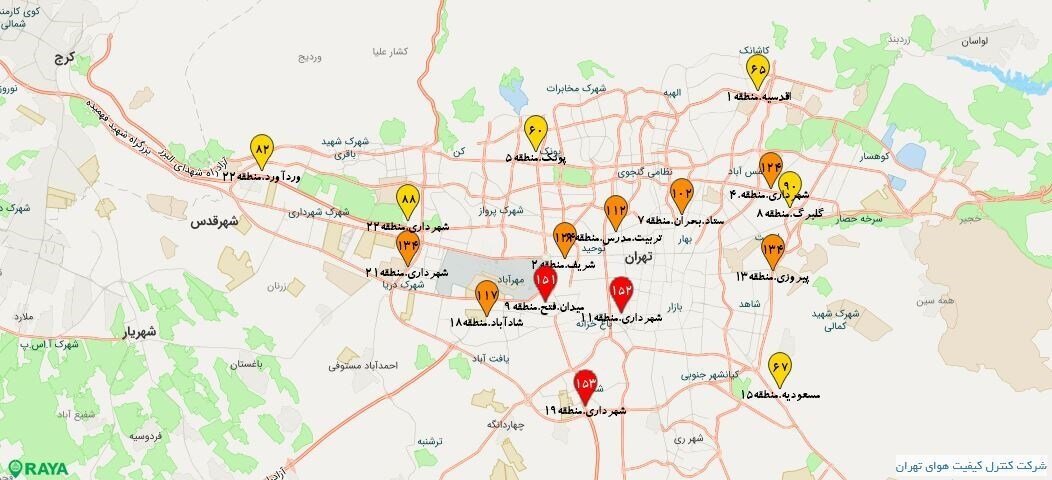 کیفیت هوای تهران در روز بارانی پایتخت