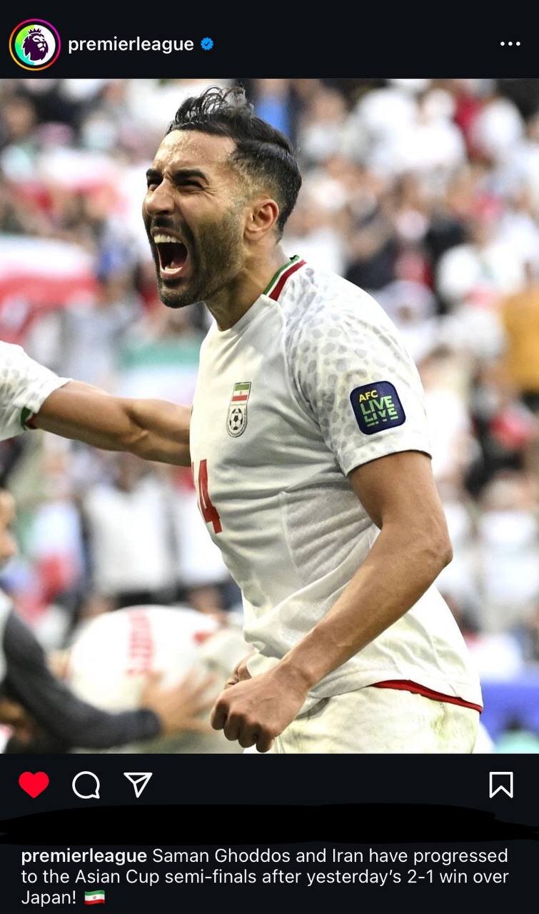 عکس| سامان قدوس روی صفحه اینستاگرام لیگ برتر انگلیس