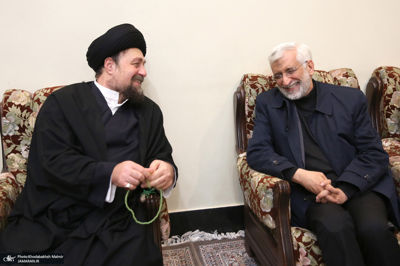 خندههای سعید جلیلی در کنار سیدحسن خمینی/ لاریجانی و عارف هم آمدند +عکس