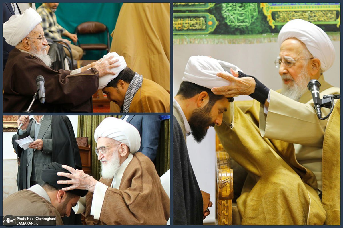 تصاویر عمامه گذاری طلاب توسط آیات عظام جوادی آملی، مکارم شیرازی و نوری همدانی 2