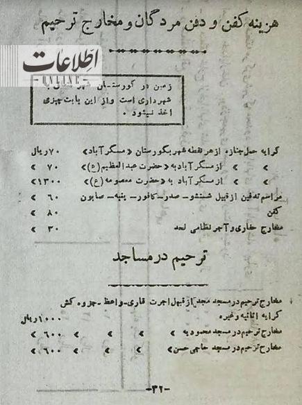 هزینه کفن و دفن اموات در تهران ۷۰ سال قبل چقدر بود؟