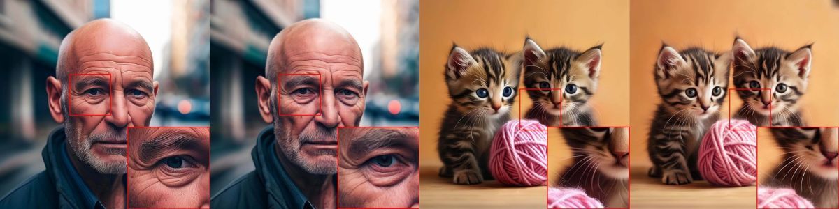 افزایش وضوح عکس در مدل stable cascade - تصاویری از یک پیرمرد و دو گربه