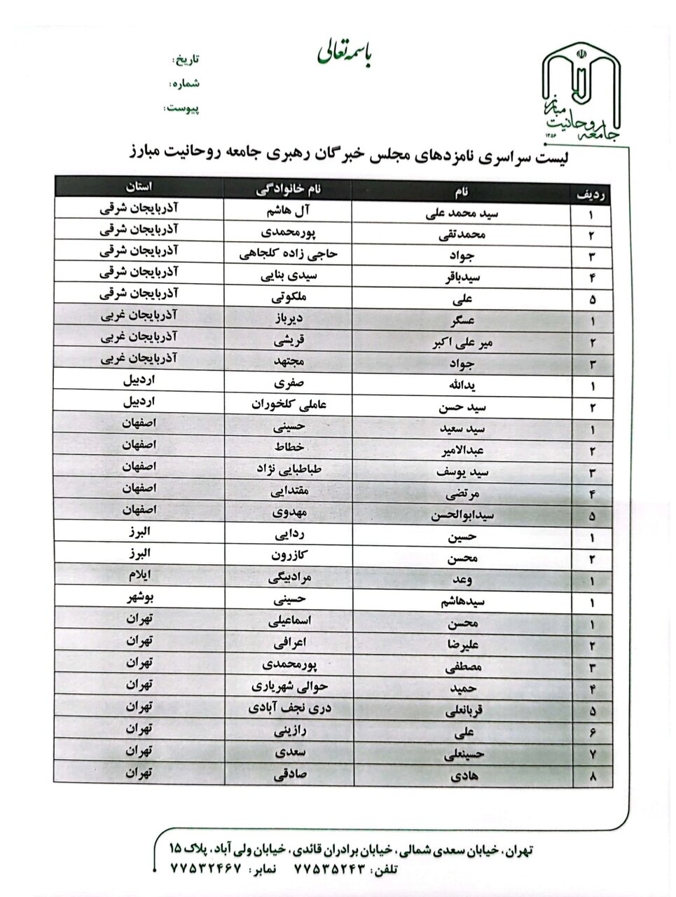 لیست نامزدهای جامعه روحانیت مبارز در انتخابات مجلس خبرگان اعلام شد + اسامی 2