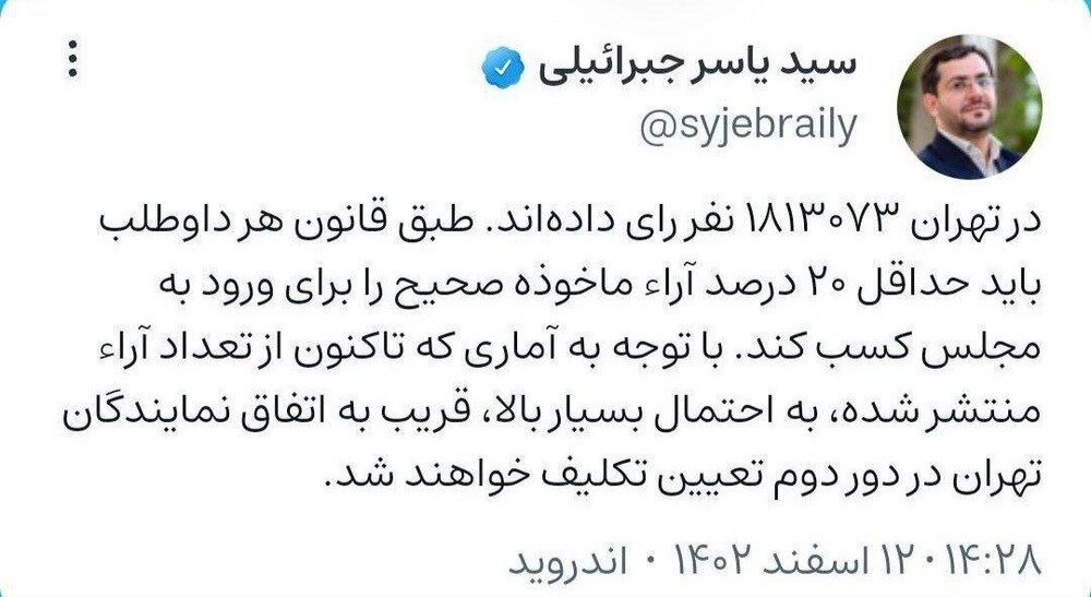 پیشبینی تعیین تکلیف اکثر نمایندگان تهران در دور دوم انتخابات مجلس 1 انتخابات مجلس تهران به دور دوم کشیده خواهد شد