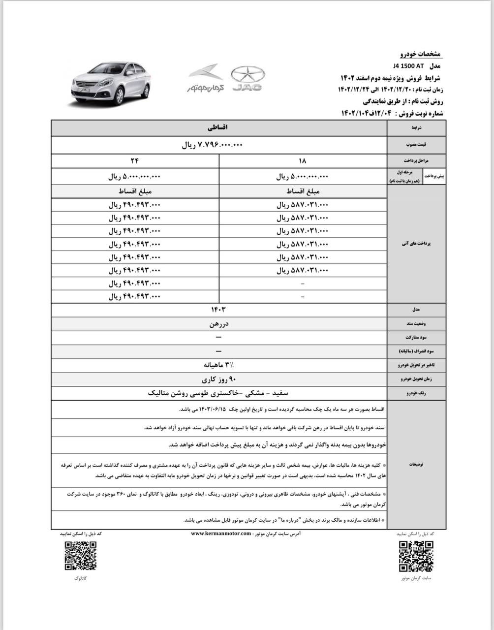 فروش اقساطی سه محصول کرمان موتور اعلام شد