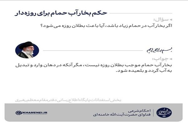 حکم رهبر انقلاب درباره بخار آب حمام برای فرد روزهدار