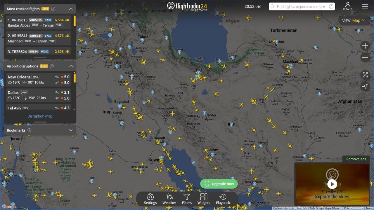 عکس | وضعیت فعلی پروازی آسمان ایران؛ آسمان در حالی خالی شدن از هواپیماها؟