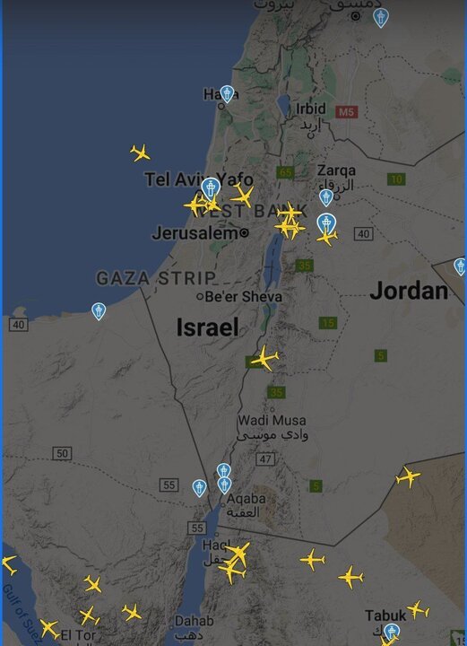 وضعیت ترافیک هوایی در آسمان ایران و اسرائیل