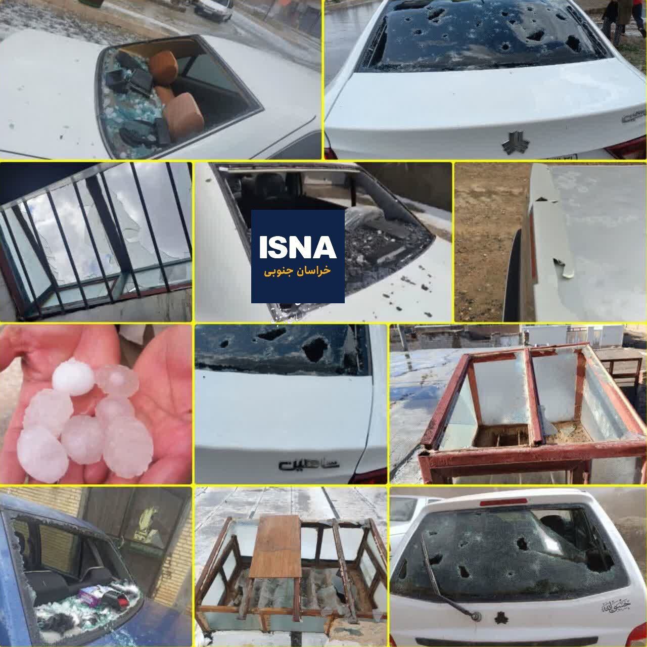 عکس | خسارت تگرگ به منازل و خودروها در شهر مرزی درح _سربیشه خراسان جنوبی