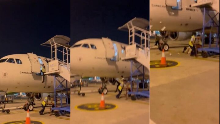 ببینید | لحظه تلخ سقوط مهماندار از هواپیما به خاطر اشتباه مسئول پله!