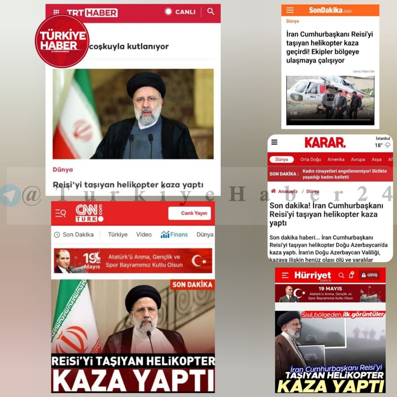 عکس | تصویر صفحه اول برخی از رسانه‌های ترکیه در پی حادثه برای رئیسی