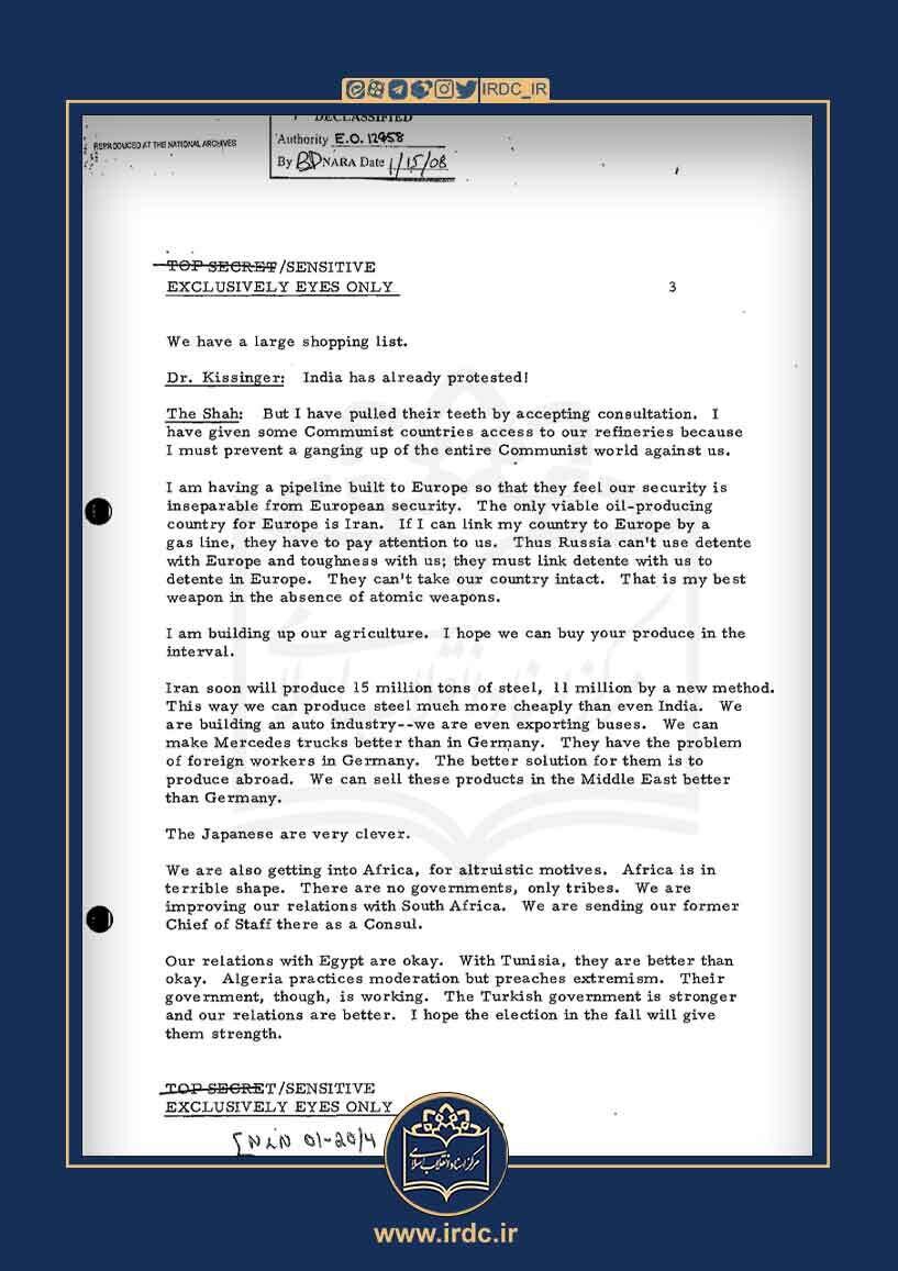 شاه: نمیفهمم چرا سعودیها به عرفات کمک میکنند؛ این کار رسما دیوانگی است / حضور آمریکا در خاورمیانه نزاع میان اعراب و اسرائیل را کاهش خواهد داد 4