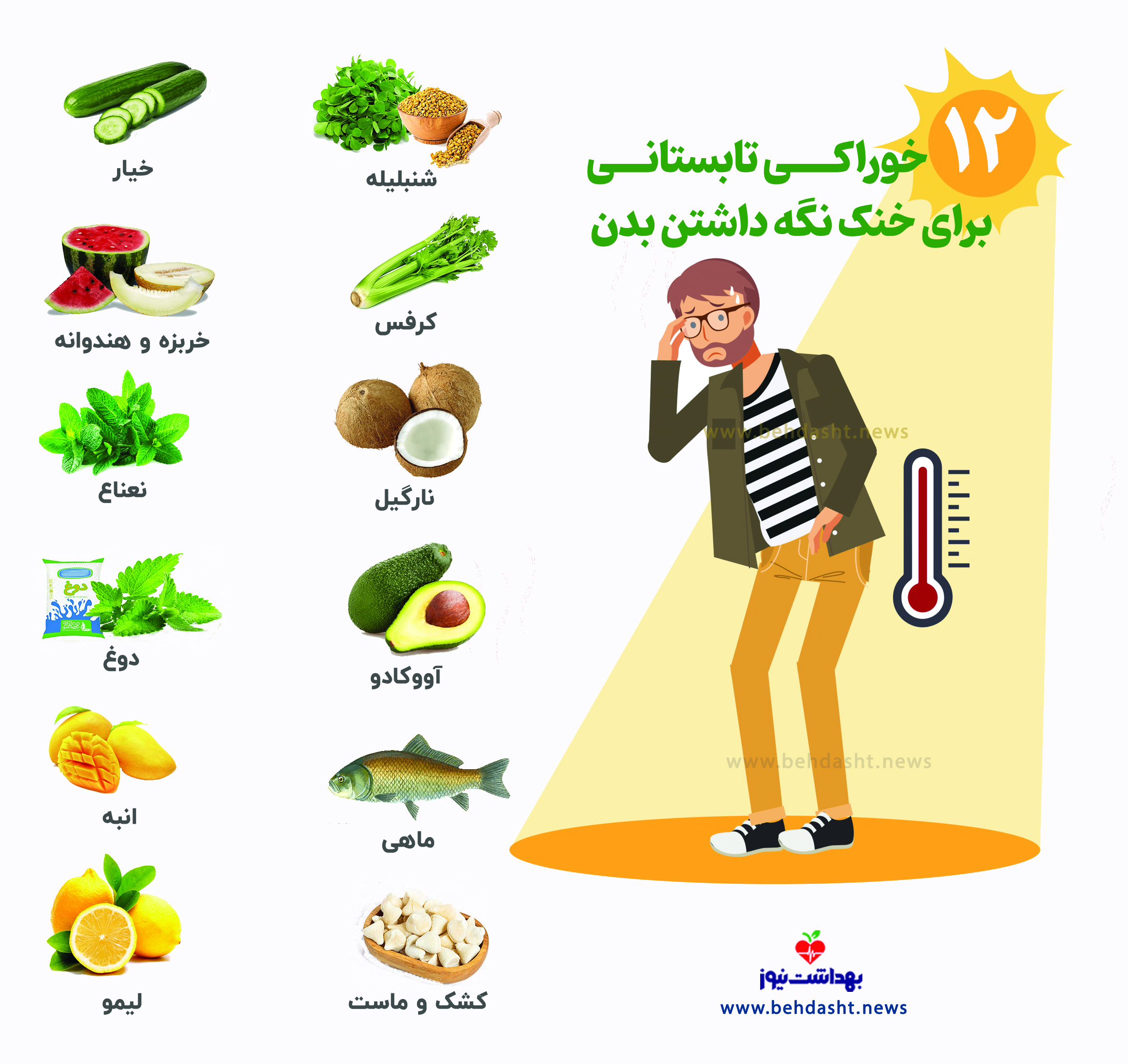۱۲ خوراکی برای خنک نگه داشتن بدن در تابستان/ اینفوگرافیک